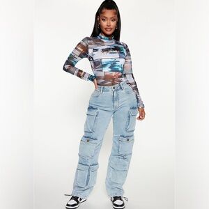 High Rise Stretch Cargo Jeans